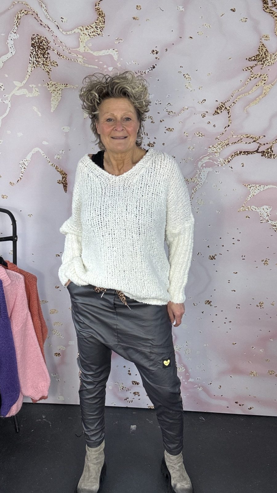 Broek Pipa Leatherlook Baggy antraciet tijger