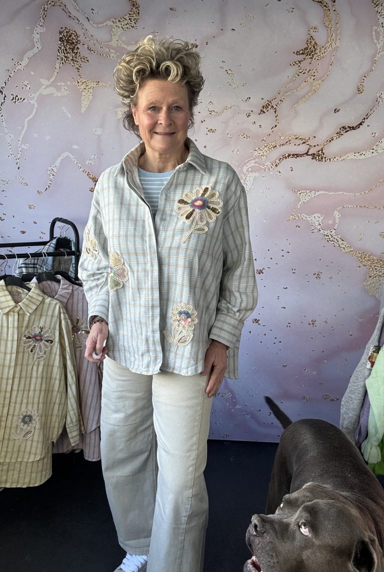 blouse Zeta Otto flower ruit blauw