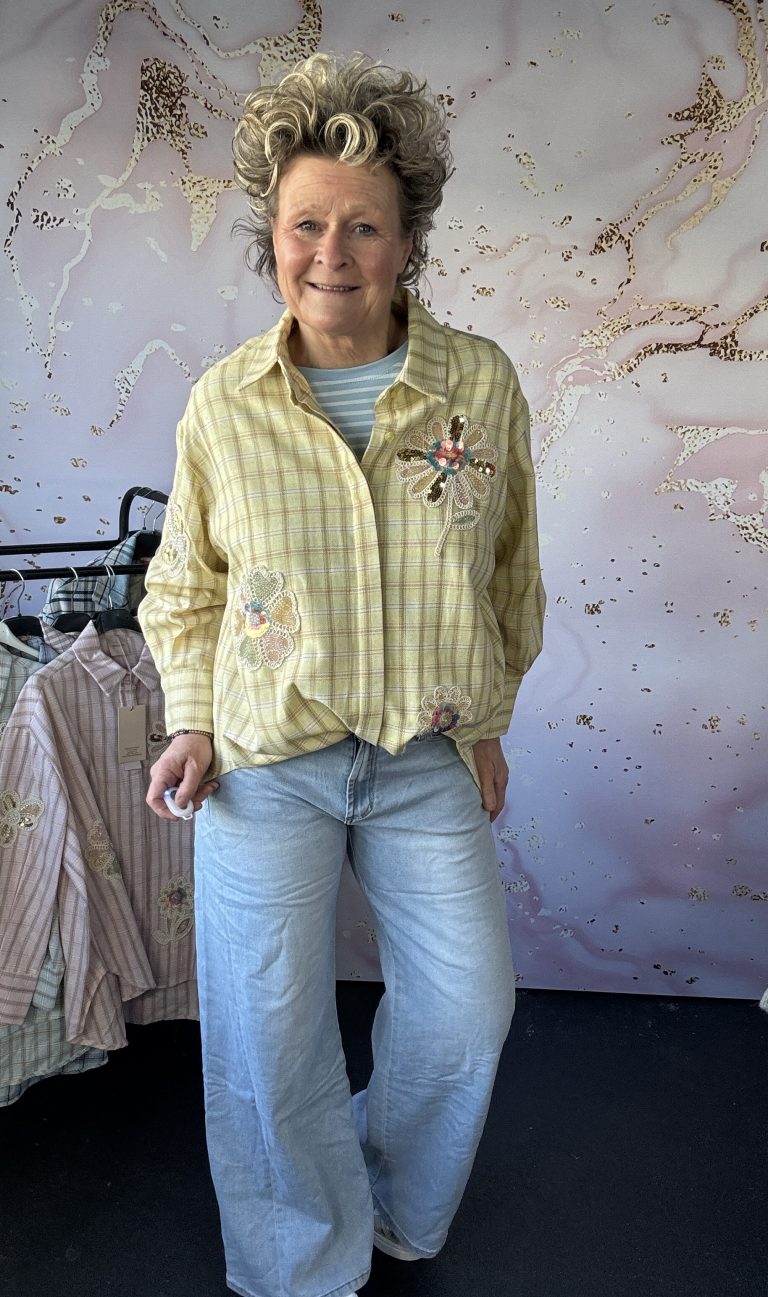 blouse Zeta Otto flower ruit geel