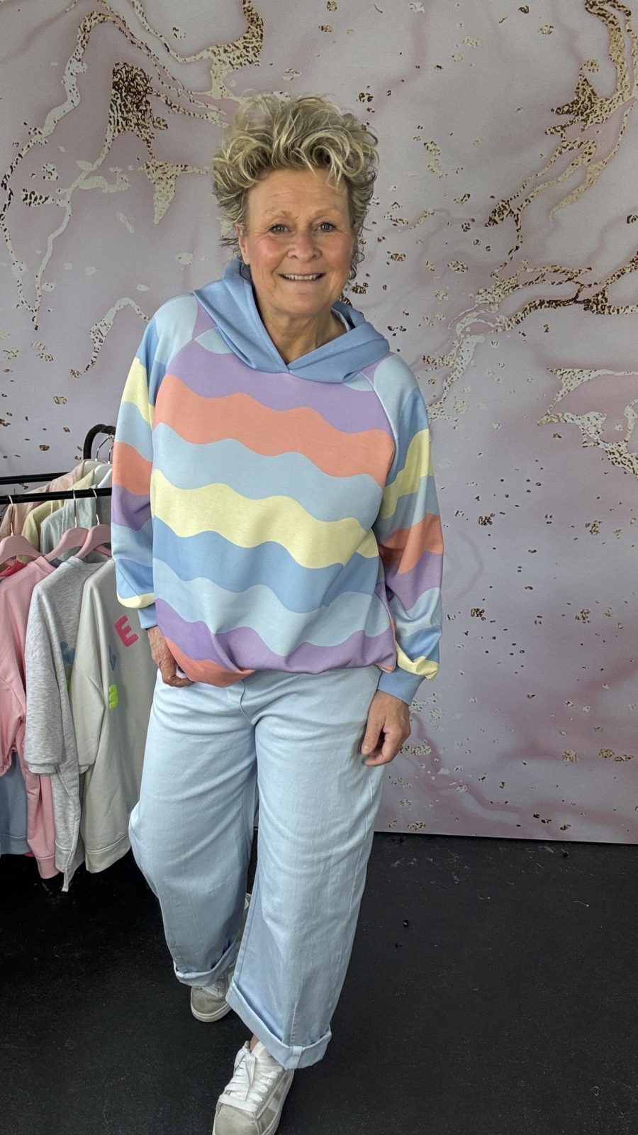 Sweater hoody Rainbow blauw