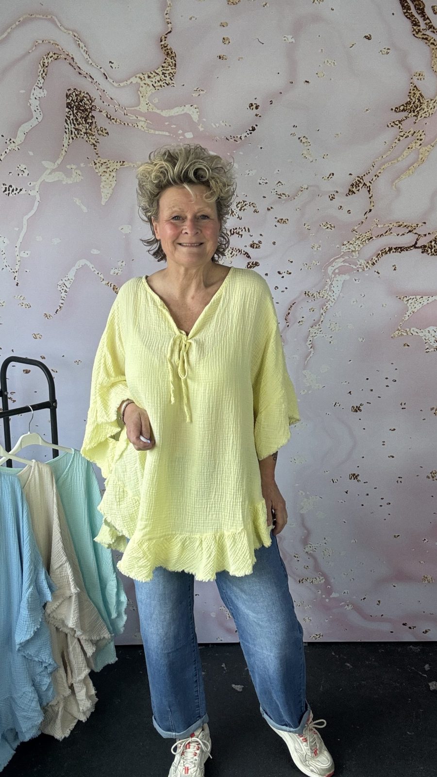 Blouse wafel geel