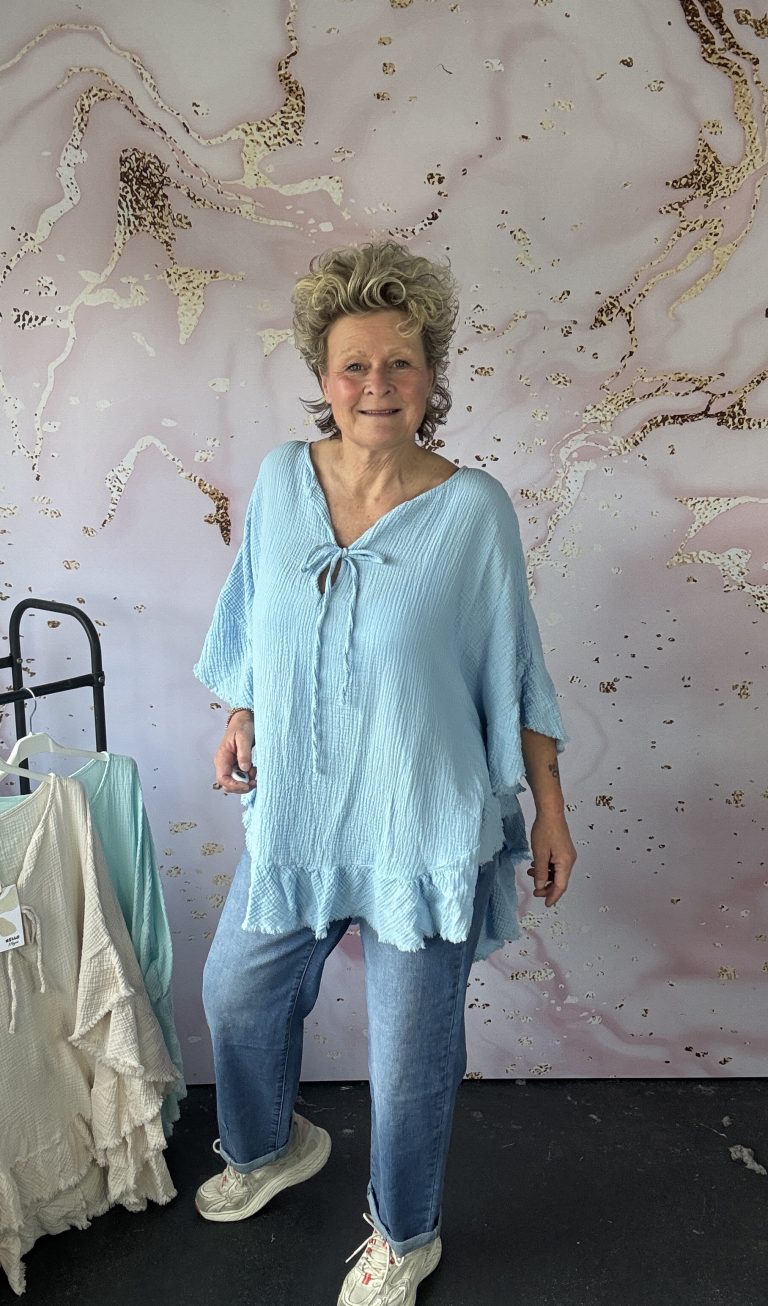 Blouse wafel lichtblauw