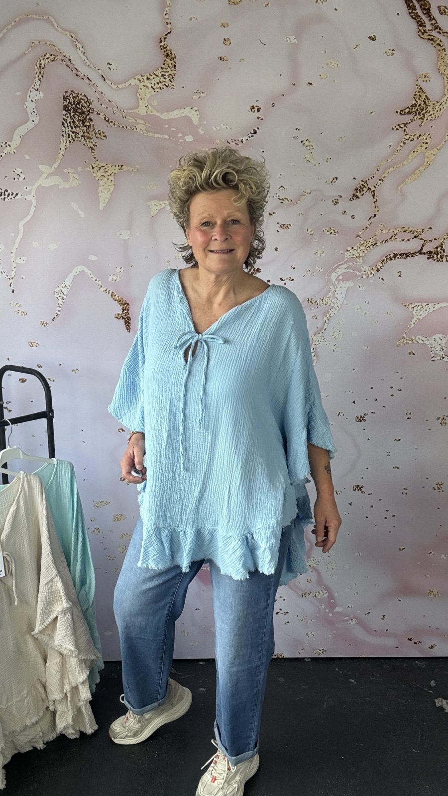 Blouse wafel lichtblauw