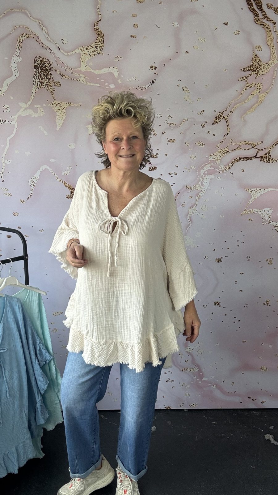 Blouse wafel beige