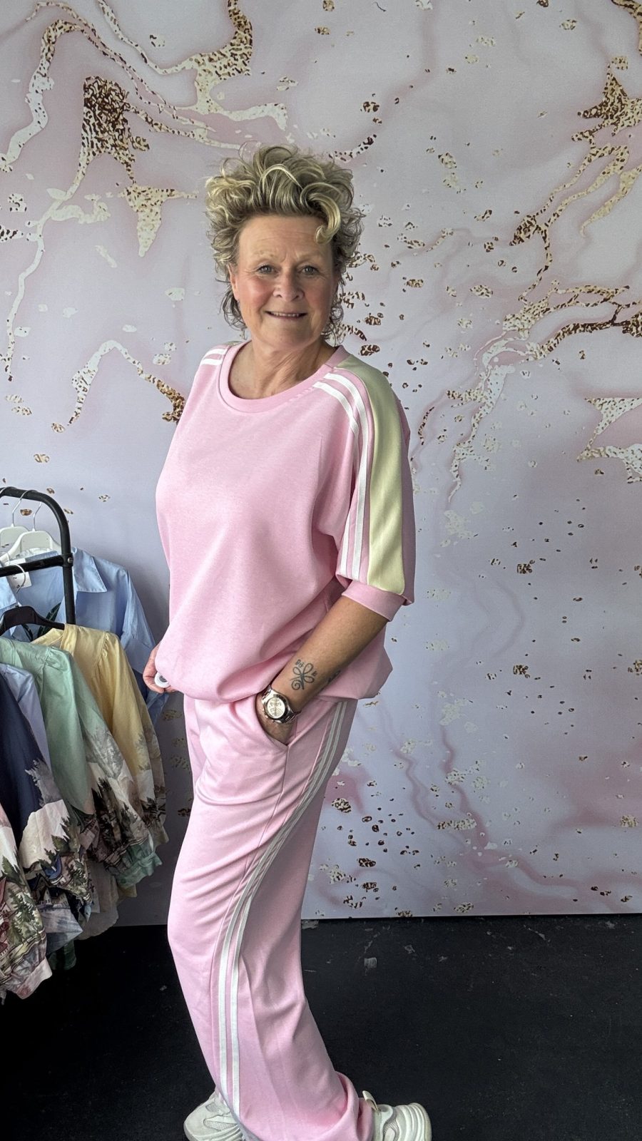 2 delige set stripe roze