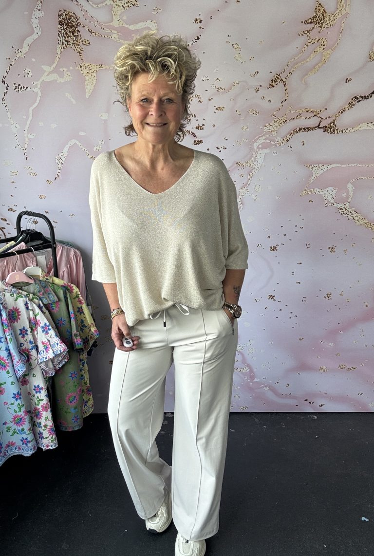 Trui V hals glans beige