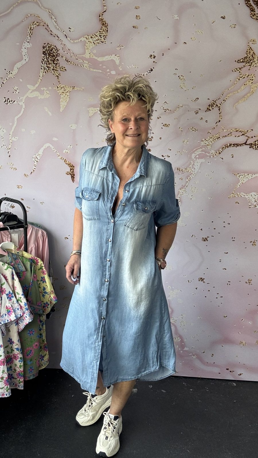 Jeans blouse lang doorknoop