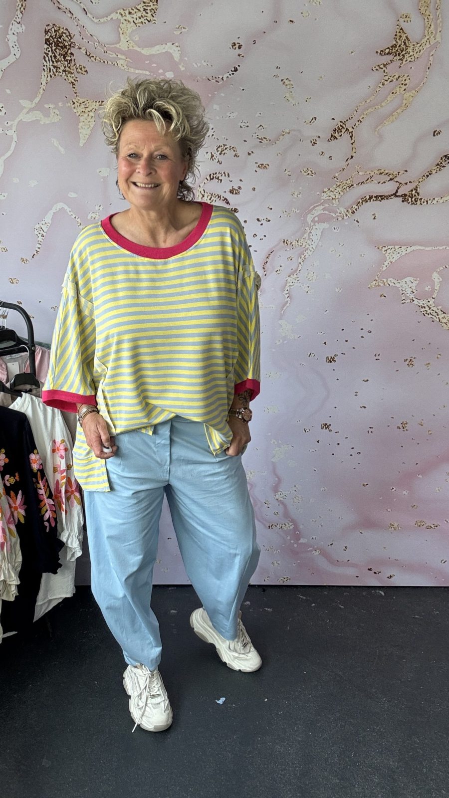 Sweater Ivy geel/ blauw