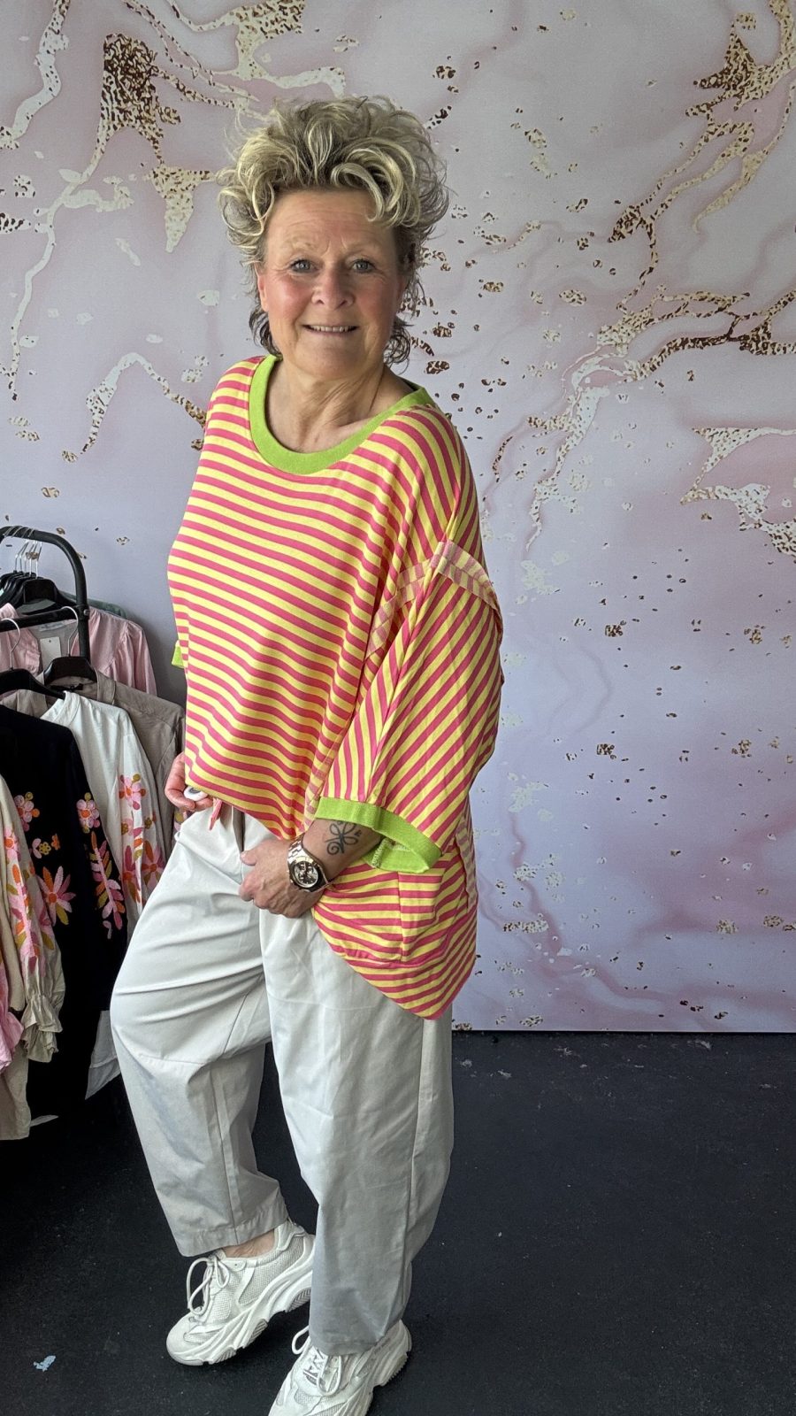 Sweater Ivy geel/ fuchsia