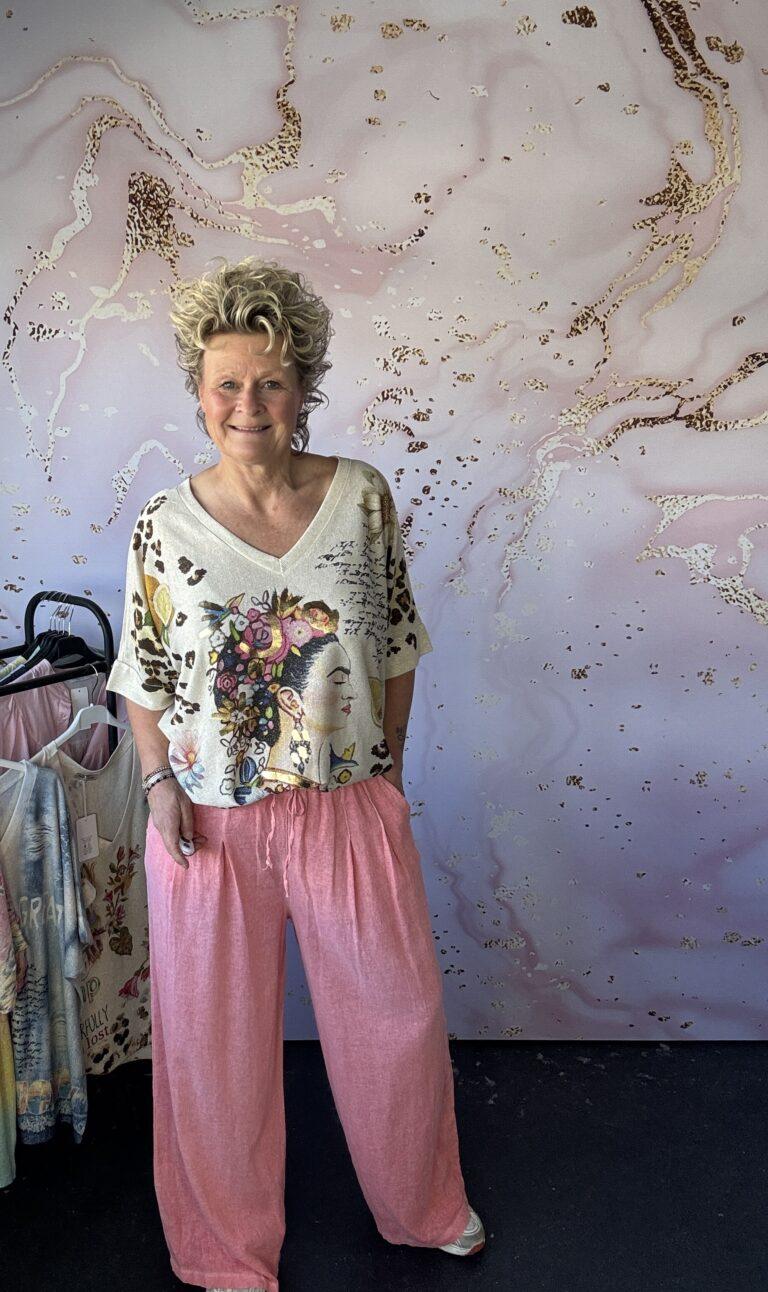 linnen broek koraal