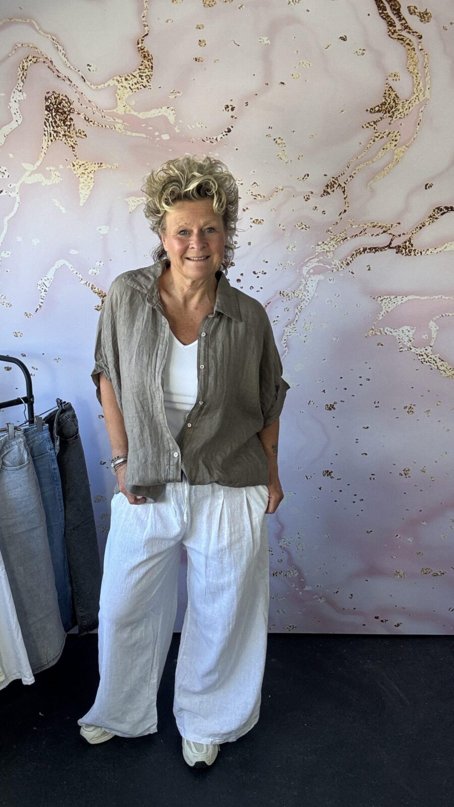 Linnen blouse taupe