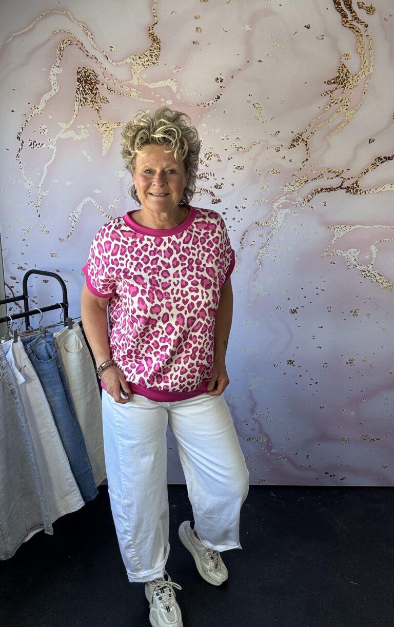 Sweater Panter korte mouw fuchsia