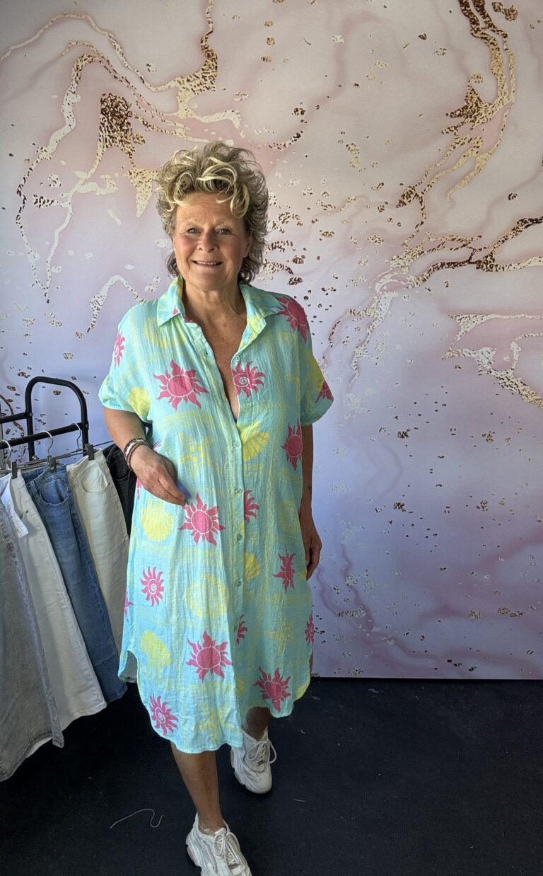Lange doorknoop blouse Sun aqua