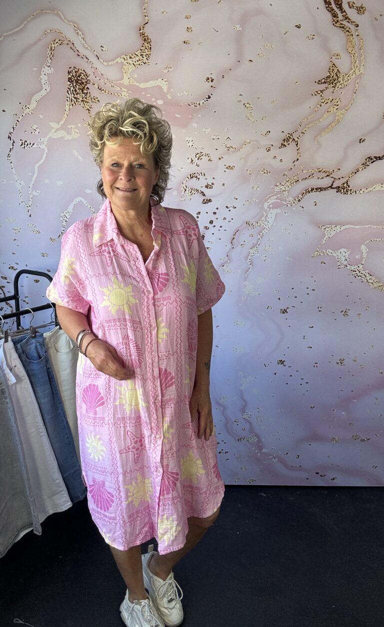 Lange doorknoop blouse Sun roze