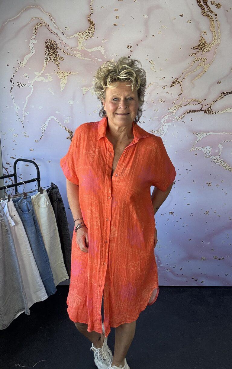 Lange doorknoop blouse Sun orange