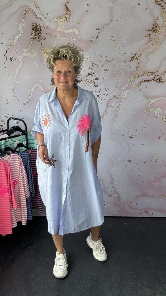 Blouse/jurk Palmboom lichtblauw