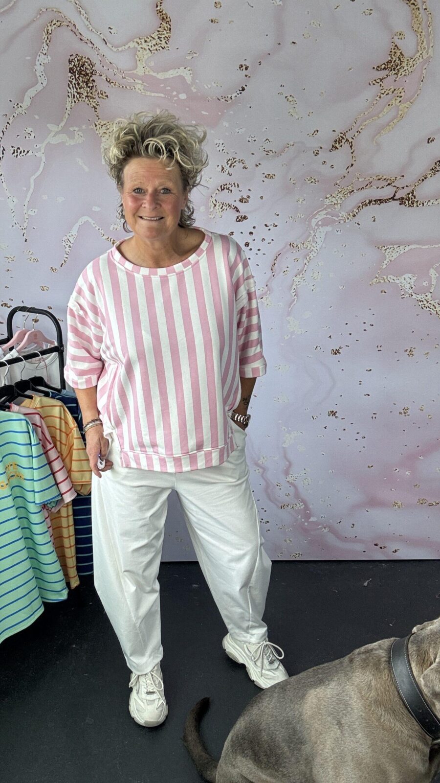 Sweater Azara stripe roze/wit