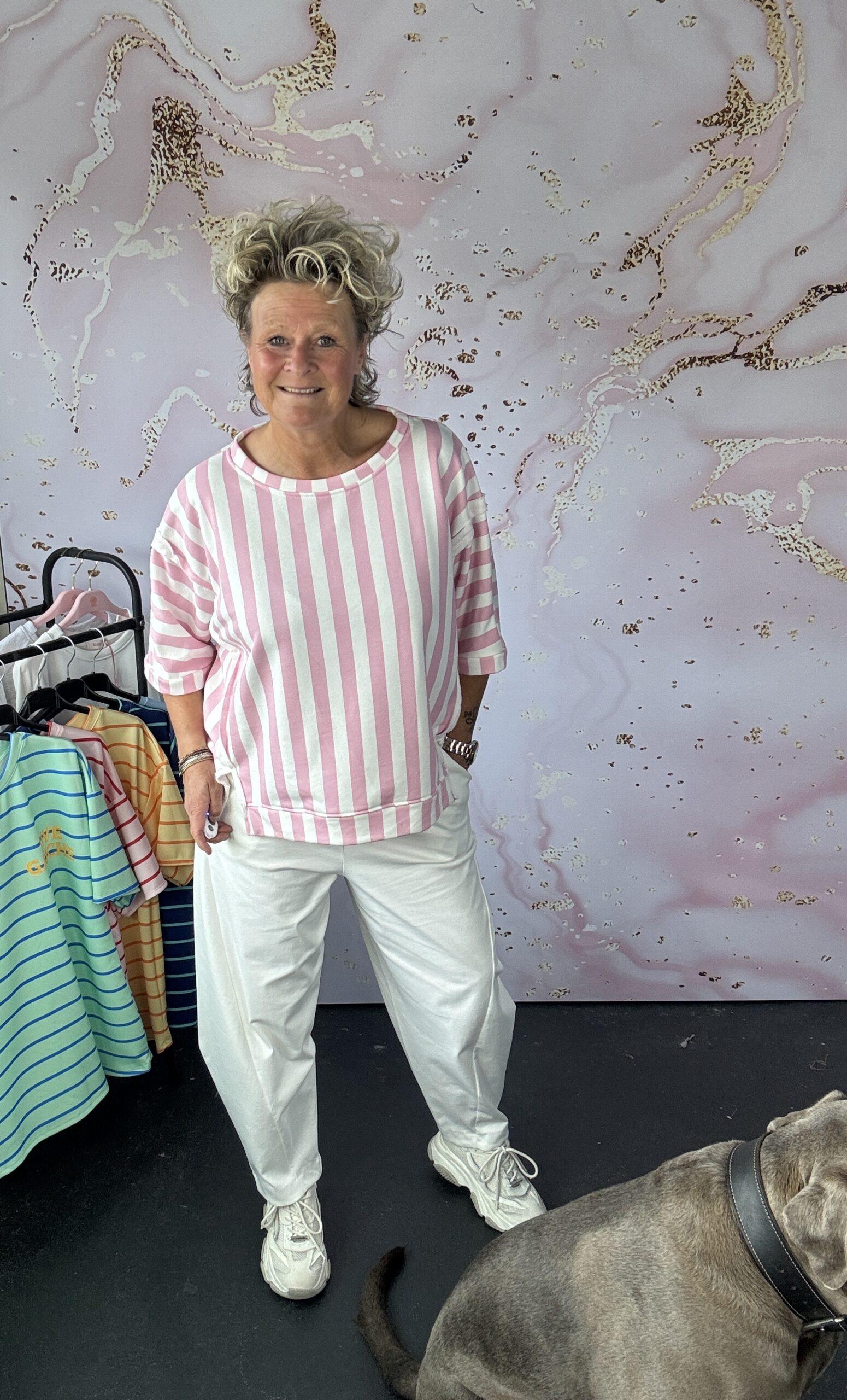 Sweater Azara stripe roze/wit