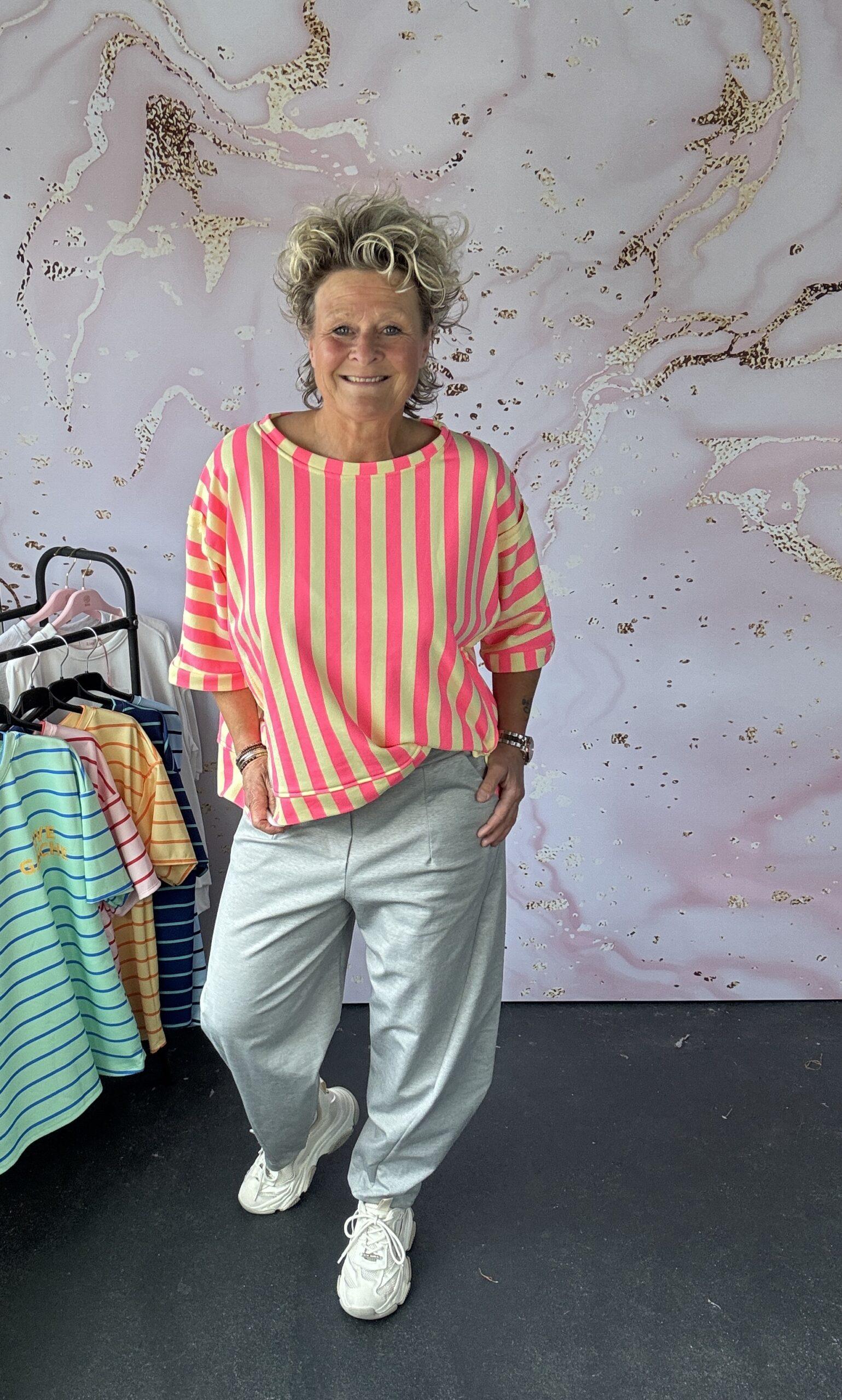Sweater Azara stripe fuchsia/geel - Afbeelding 2