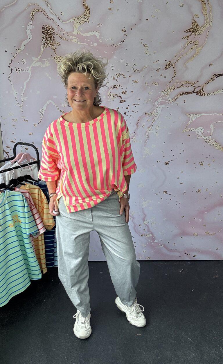 Sweater Azara stripe fuchsia/geel