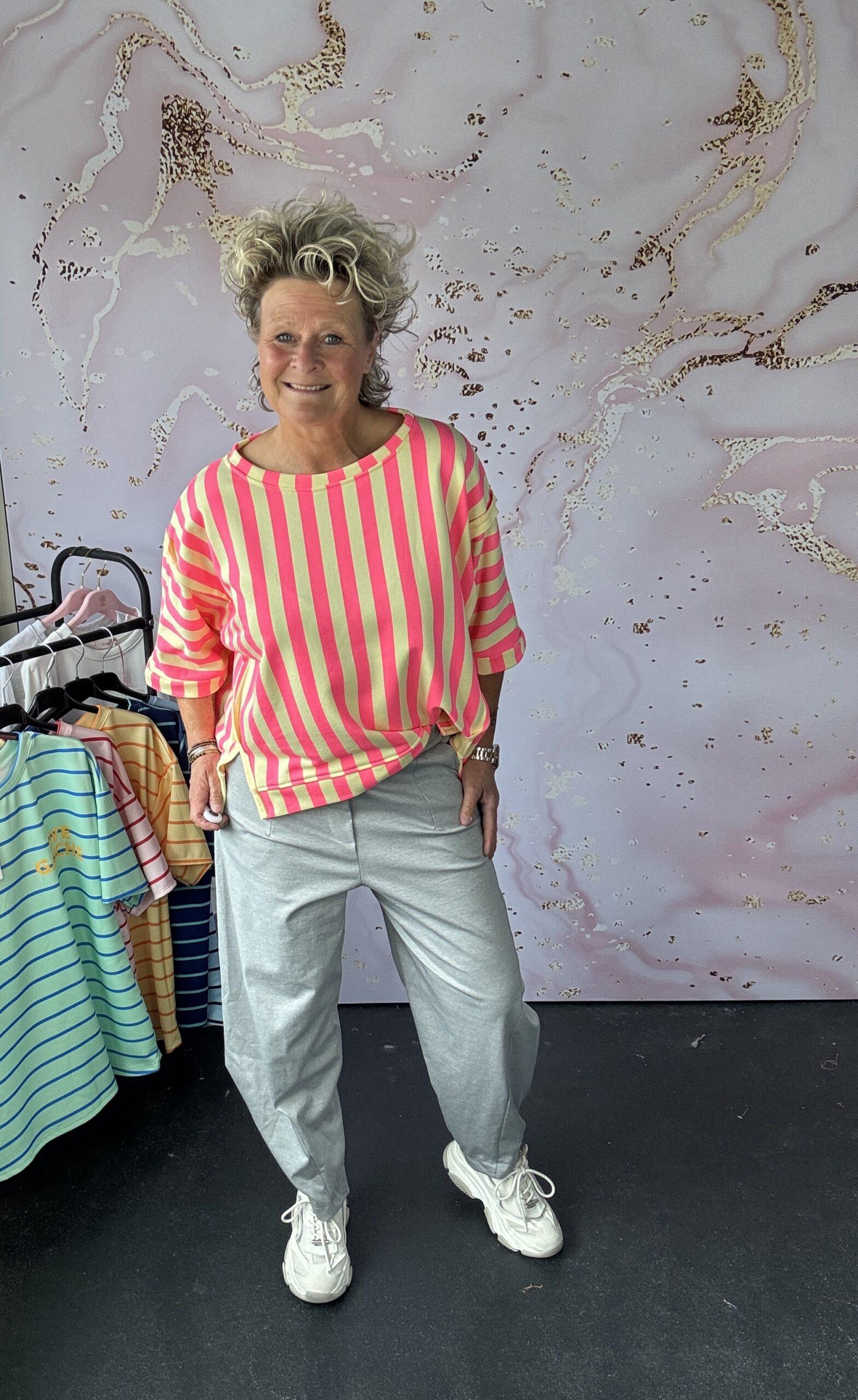 Sweater Azara stripe fuchsia/geel