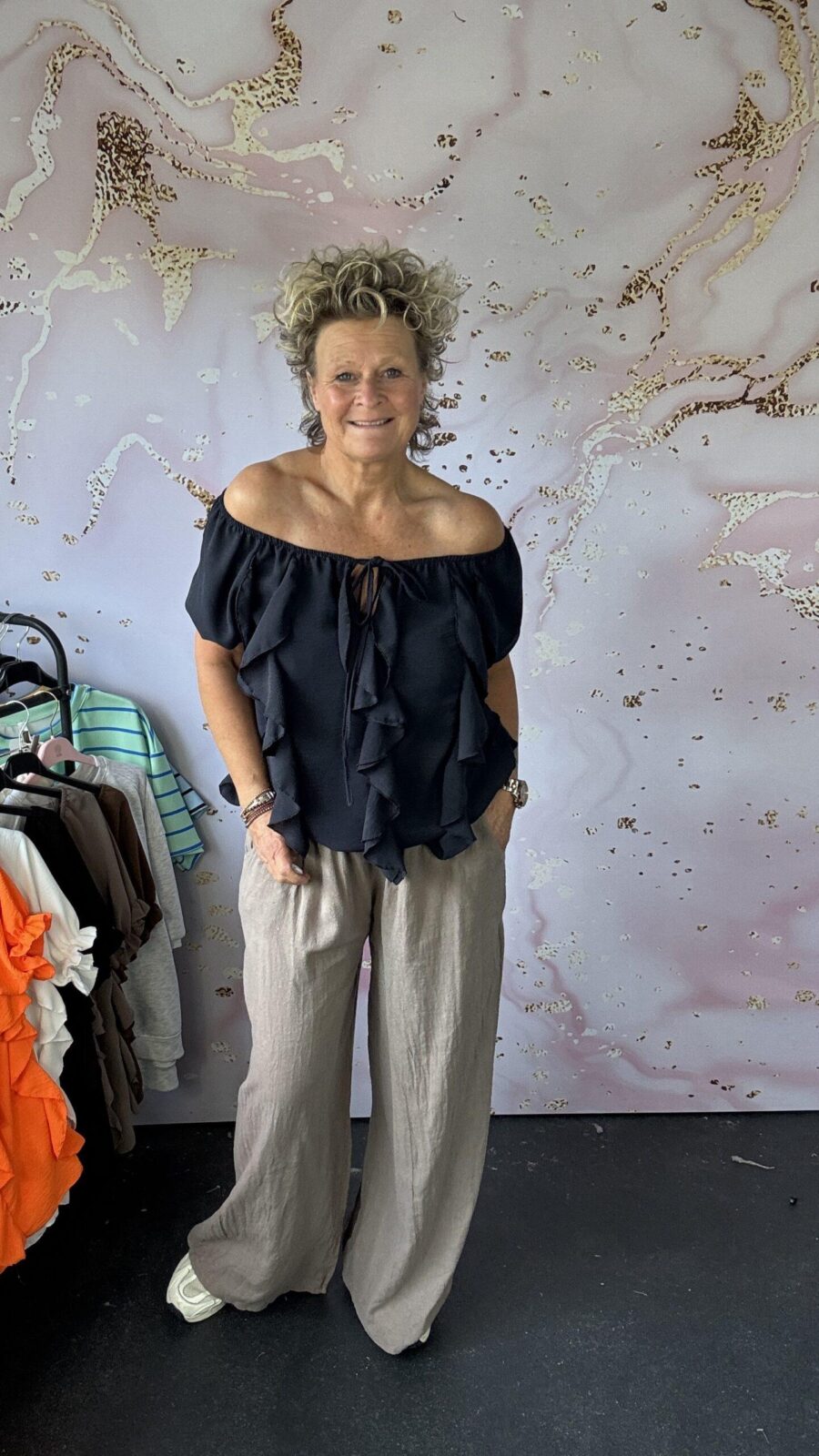 Blouse off shoulder navy