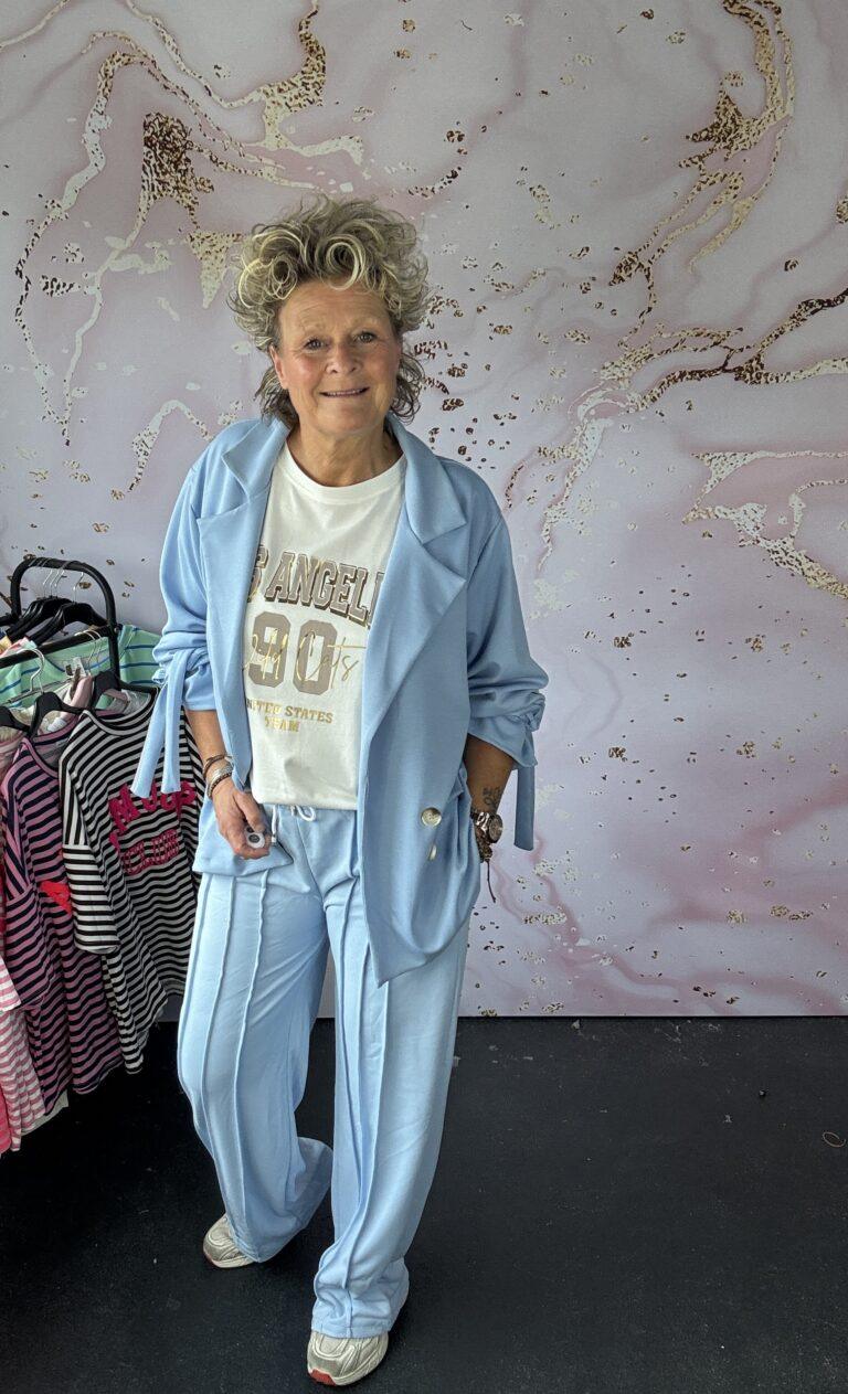 Jogg broek streep lichtblauw