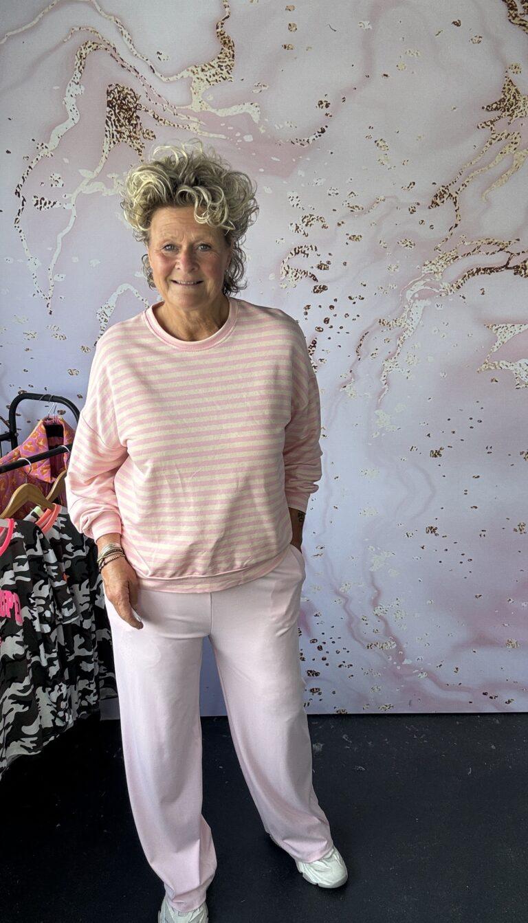 Sweater Stripe roze/offwhite