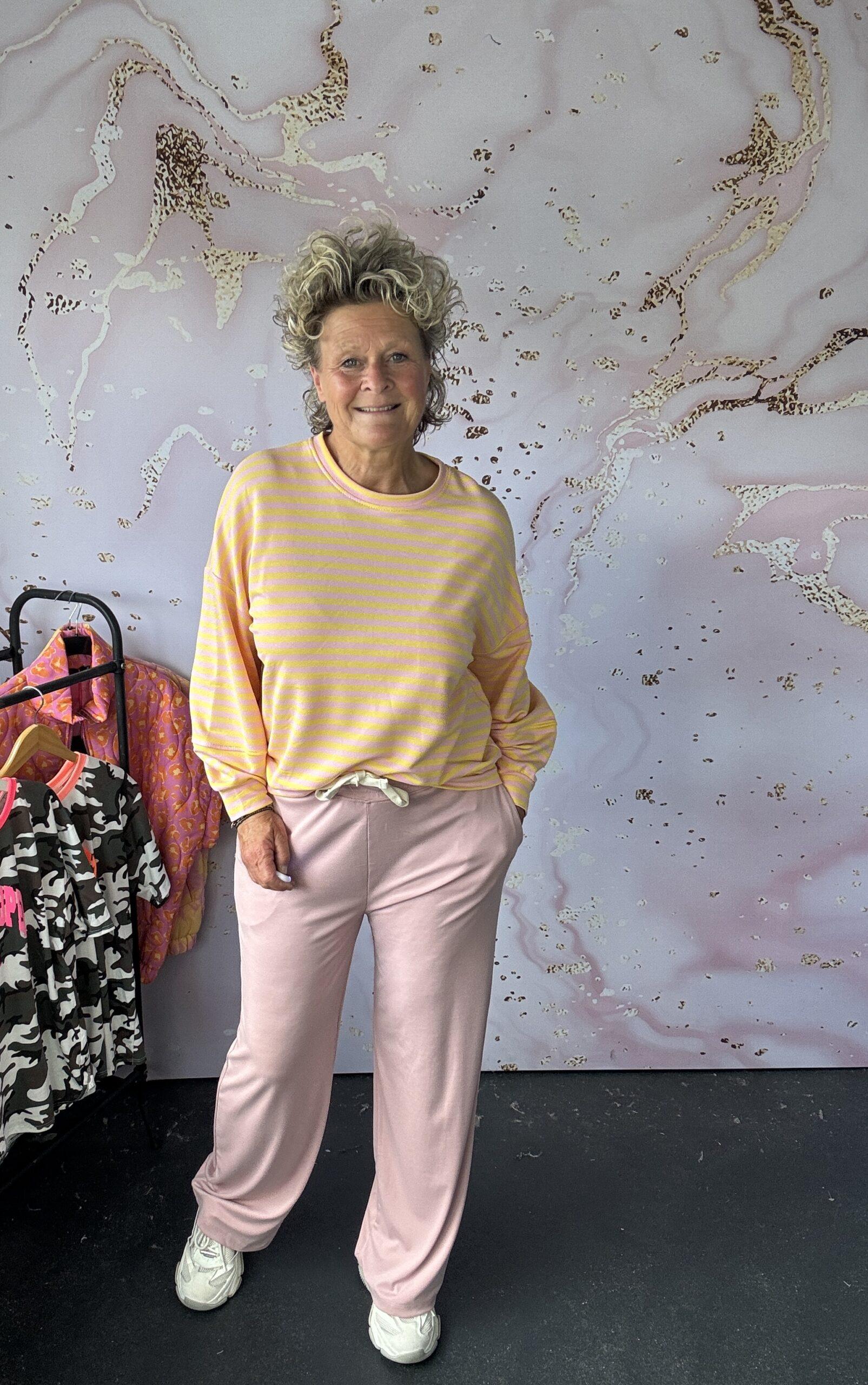 Sweater Stripe roze/geel