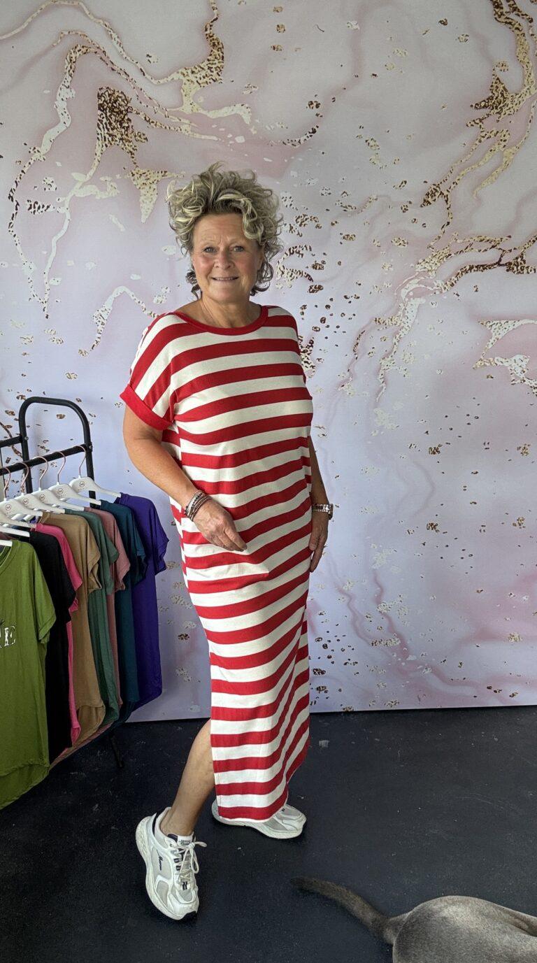 jurk Stripe rood/offwhite